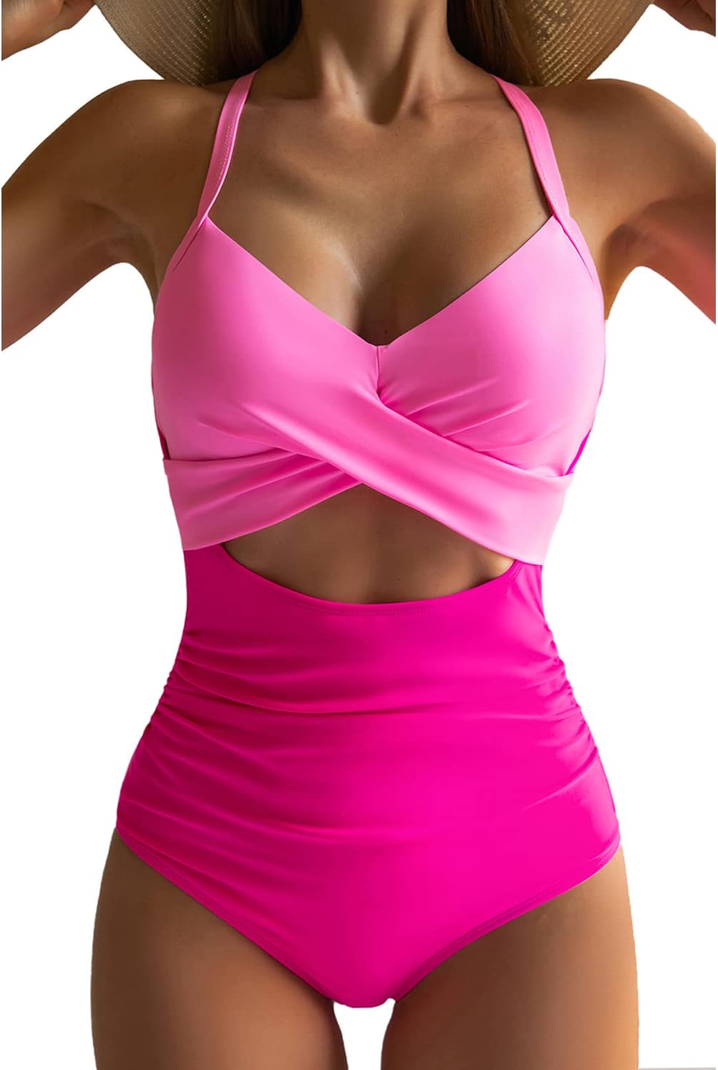 Eomenie Women's Tummy Control One Piece Swimsuit Cutout Bathing Suit | High Waisted,Tie Back,Wrap Front,Adjustable Straps,Soft Removable Cups,Slimming,Monokini for Beach Vacation,Pool Side