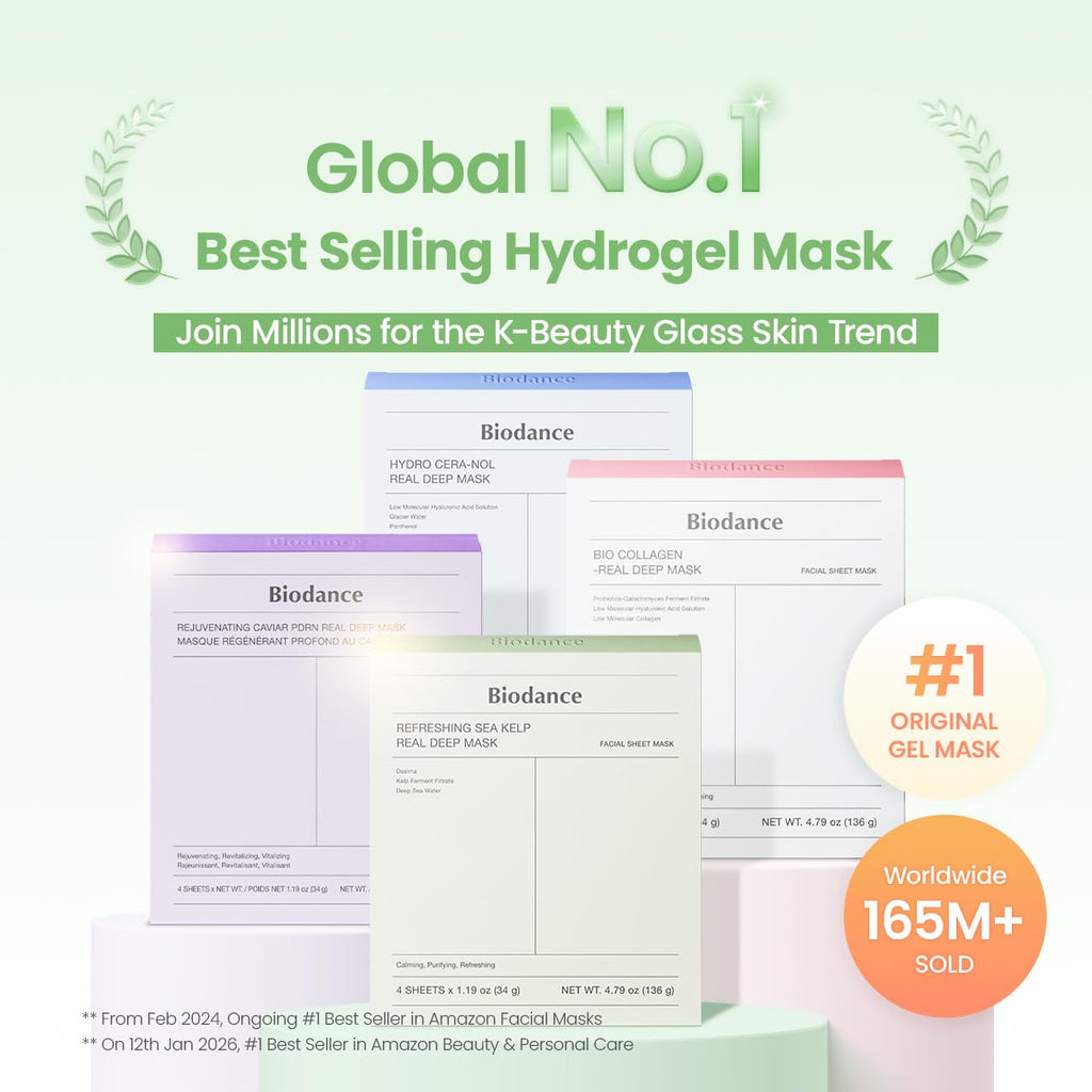 BIODANCE Bio-Collagen Real Deep Mask – Hydrogel Face Mask with Collagen, Overnight Hydrating Treatment, Pore Care & Elasticity, K-Beauty, 4 Masks