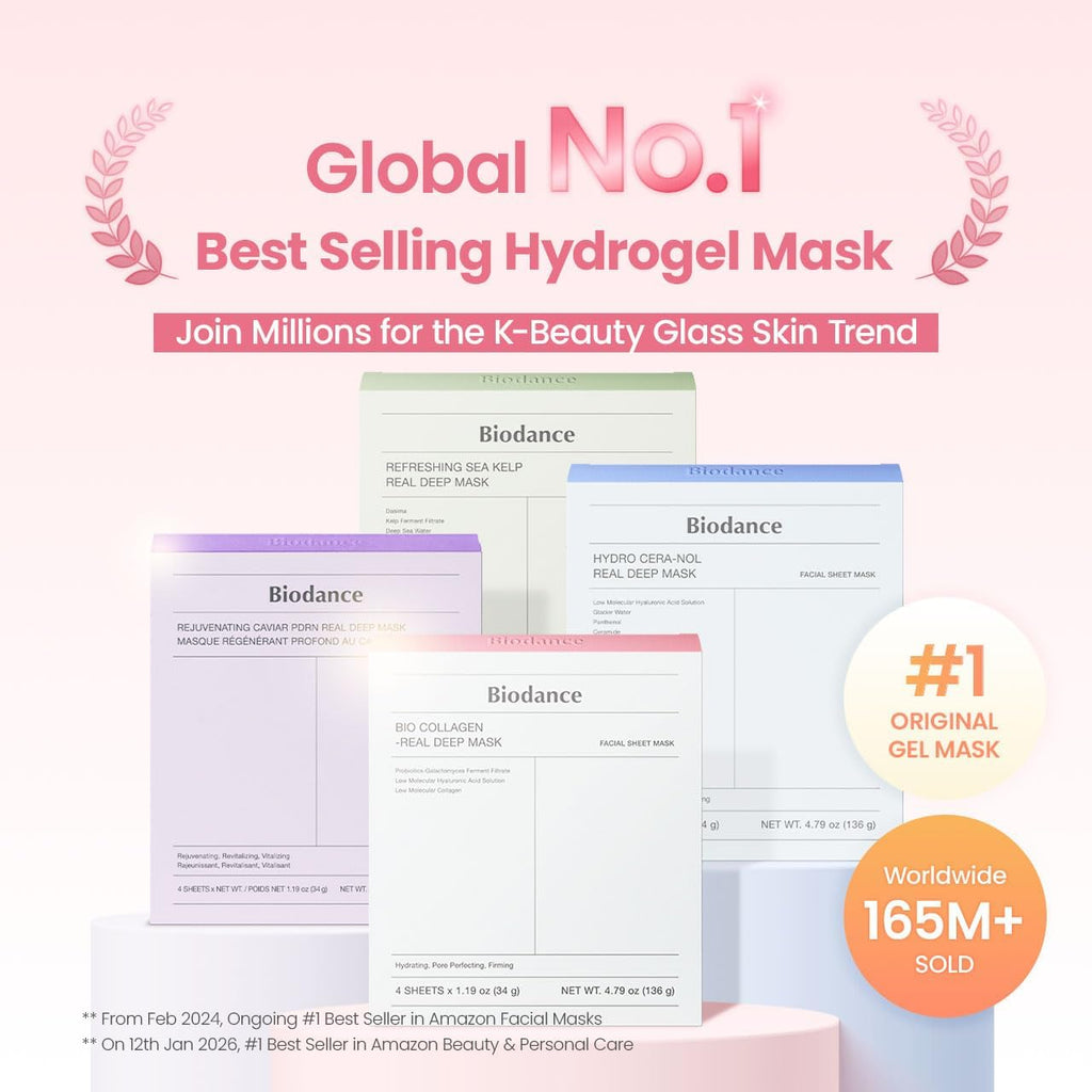 BIODANCE Bio-Collagen Real Deep Mask – Hydrogel Face Mask with Collagen, Overnight Hydrating Treatment, Pore Care & Elasticity, K-Beauty, 4 Masks