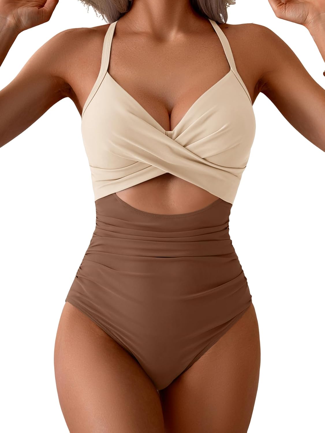 Eomenie Women's Tummy Control One Piece Swimsuit Cutout Bathing Suit | High Waisted,Tie Back,Wrap Front,Adjustable Straps,Soft Removable Cups,Slimming,Monokini for Beach Vacation,Pool Side