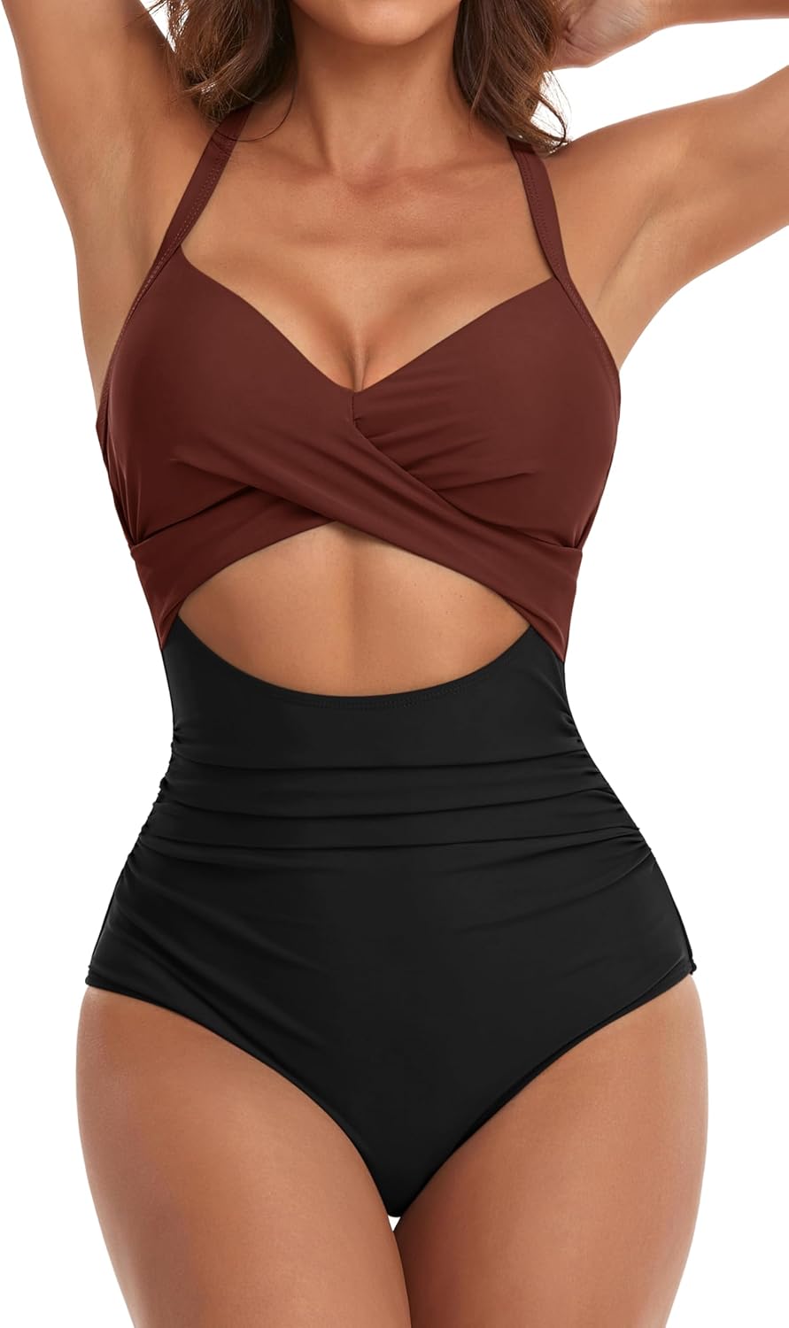 Eomenie Women's Tummy Control One Piece Swimsuit Cutout Bathing Suit | High Waisted,Tie Back,Wrap Front,Adjustable Straps,Soft Removable Cups,Slimming,Monokini for Beach Vacation,Pool Side