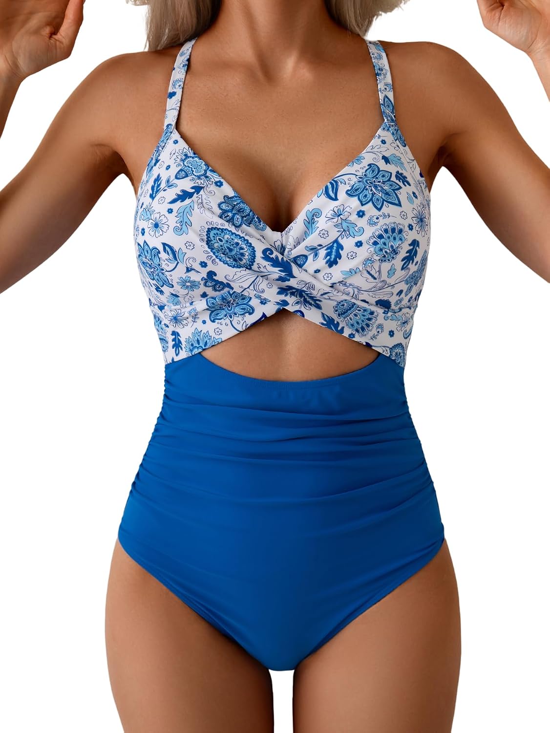 Eomenie Women's Tummy Control One Piece Swimsuit Cutout Bathing Suit | High Waisted,Tie Back,Wrap Front,Adjustable Straps,Soft Removable Cups,Slimming,Monokini for Beach Vacation,Pool Side