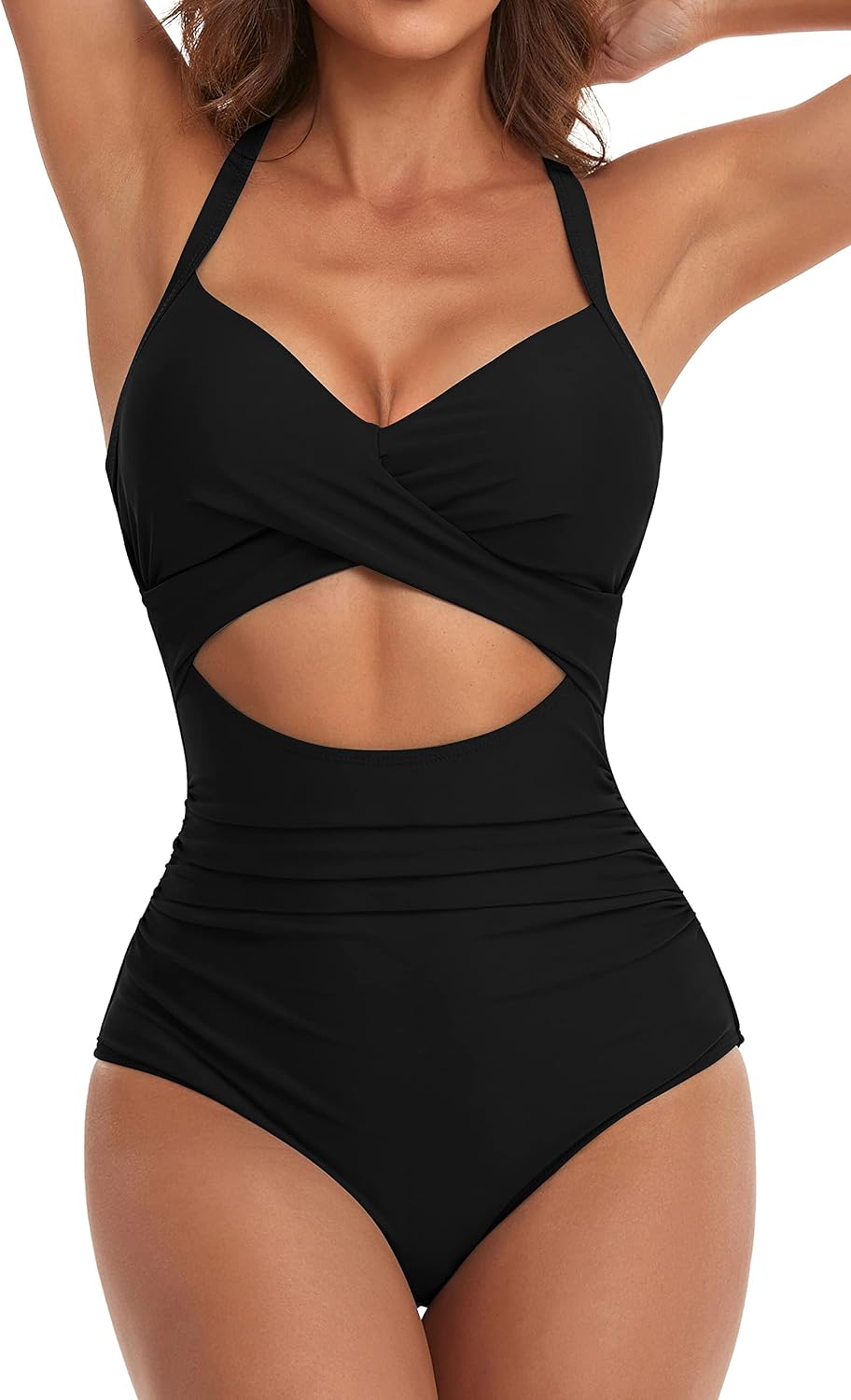 Eomenie Women's Tummy Control One Piece Swimsuit Cutout Bathing Suit | High Waisted,Tie Back,Wrap Front,Adjustable Straps,Soft Removable Cups,Slimming,Monokini for Beach Vacation,Pool Side