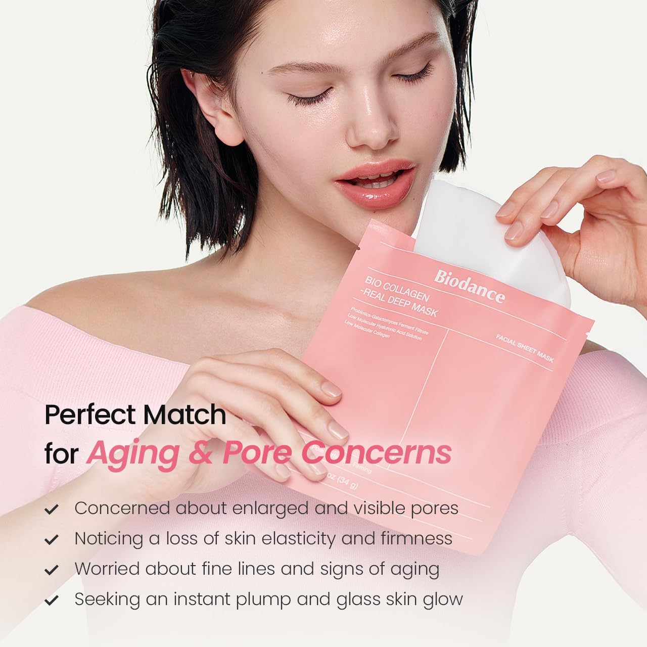 BIODANCE Bio-Collagen Real Deep Mask – Hydrogel Face Mask with Collagen, Overnight Hydrating Treatment, Pore Care & Elasticity, K-Beauty, 4 Masks