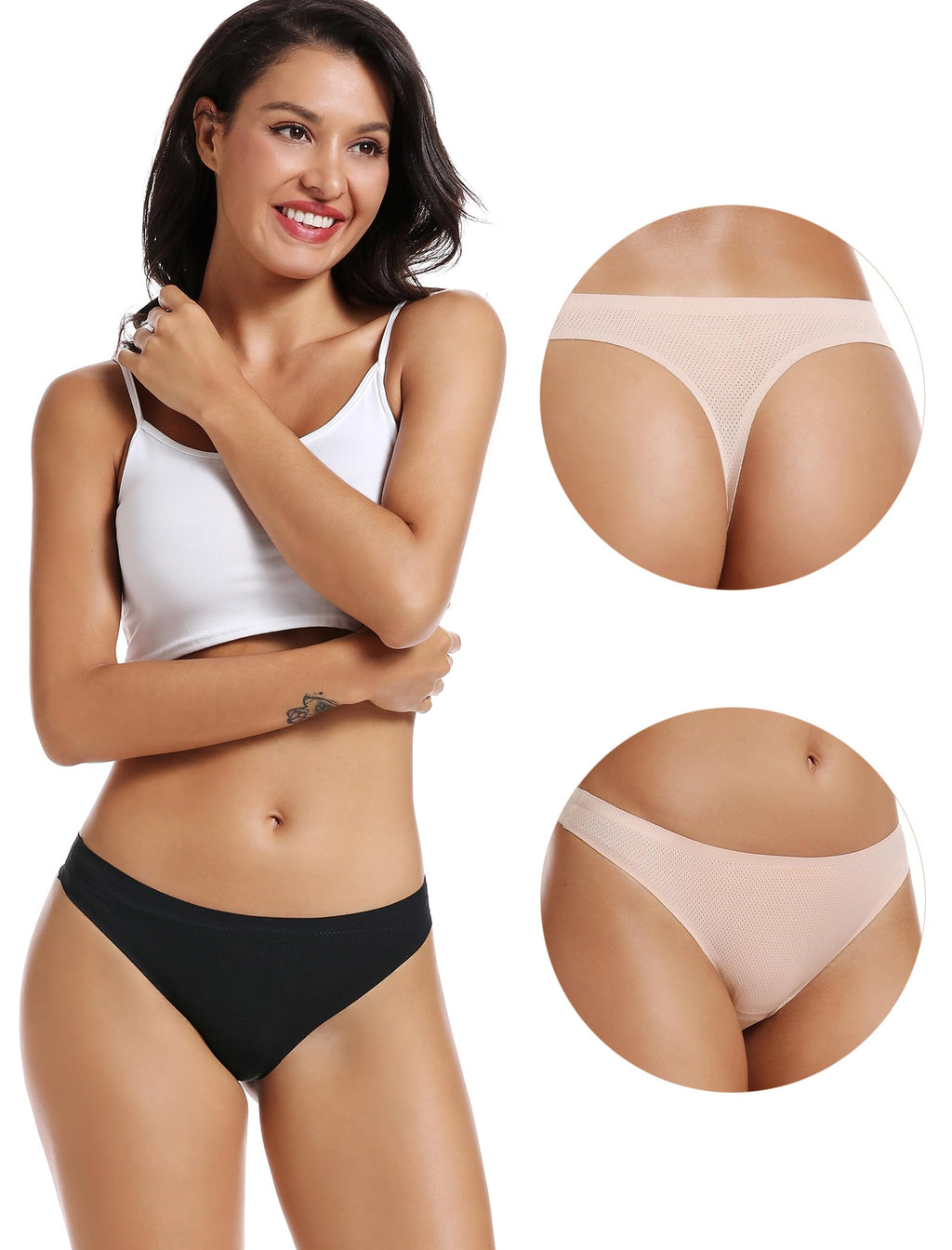 Voenxe Seamless Women Thong Underwear – 5 Pack | No-Show, Breathable Mesh Panties, Soft Low Rise Cut for Sports & Everyday Wear