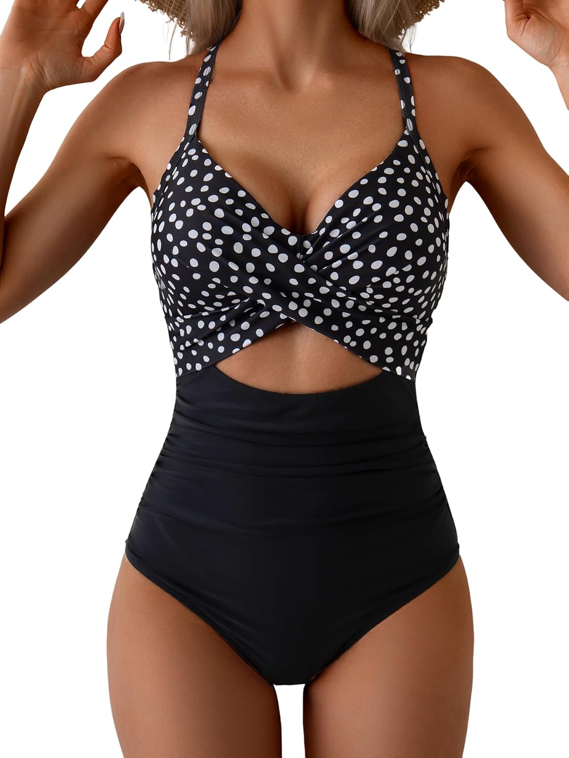Eomenie Women's Tummy Control One Piece Swimsuit Cutout Bathing Suit | High Waisted,Tie Back,Wrap Front,Adjustable Straps,Soft Removable Cups,Slimming,Monokini for Beach Vacation,Pool Side