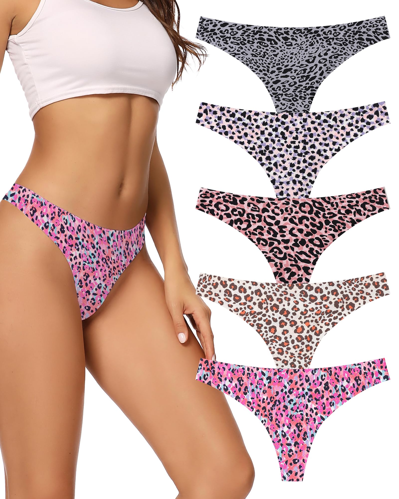 Voenxe Seamless Women Thong Underwear – 5 Pack | No-Show, Breathable Mesh Panties, Soft Low Rise Cut for Sports & Everyday Wear